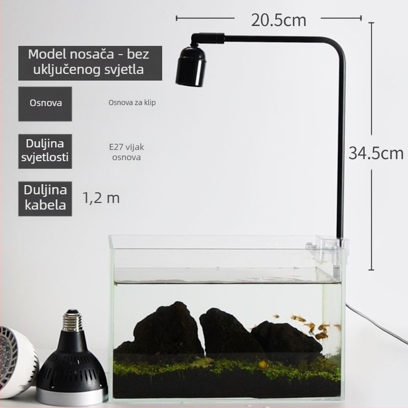 LED svjetlo za akvarij s E27 navojem, držač za montažu, potpuno spektrum za vodene biljke, podesiva visina