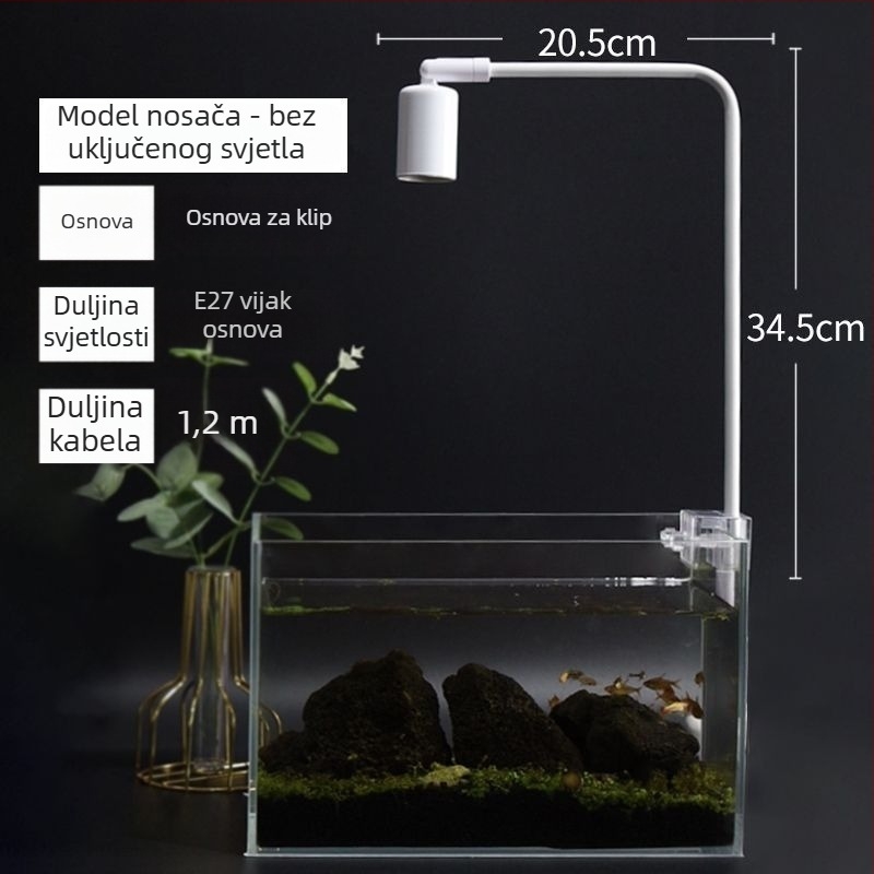 LED svjetlo za akvarij s E27 navojem, držač za montažu, potpuno spektrum za vodene biljke, podesiva visina