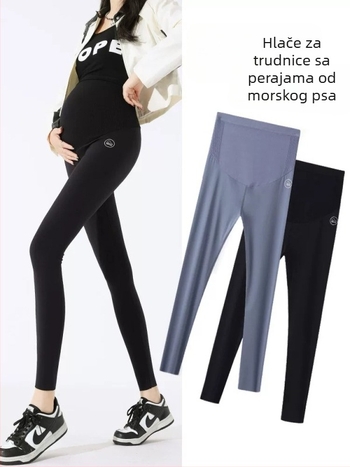 Trudničke hlače, duge hlače s flisom, visokim strukom, podrška za trbuh, poliester