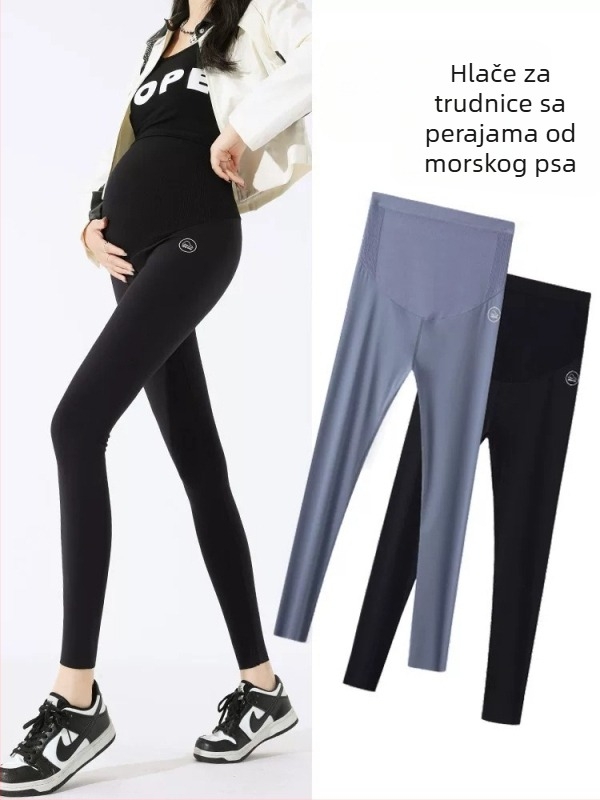 Trudničke hlače, duge hlače s flisom, visokim strukom, podrška za trbuh, poliester