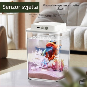 Mini ekološki akvarij s rasvjetom – ABS desktop akvarij za zlatne ribice, energetski uštedljivo, 1W, 500 g