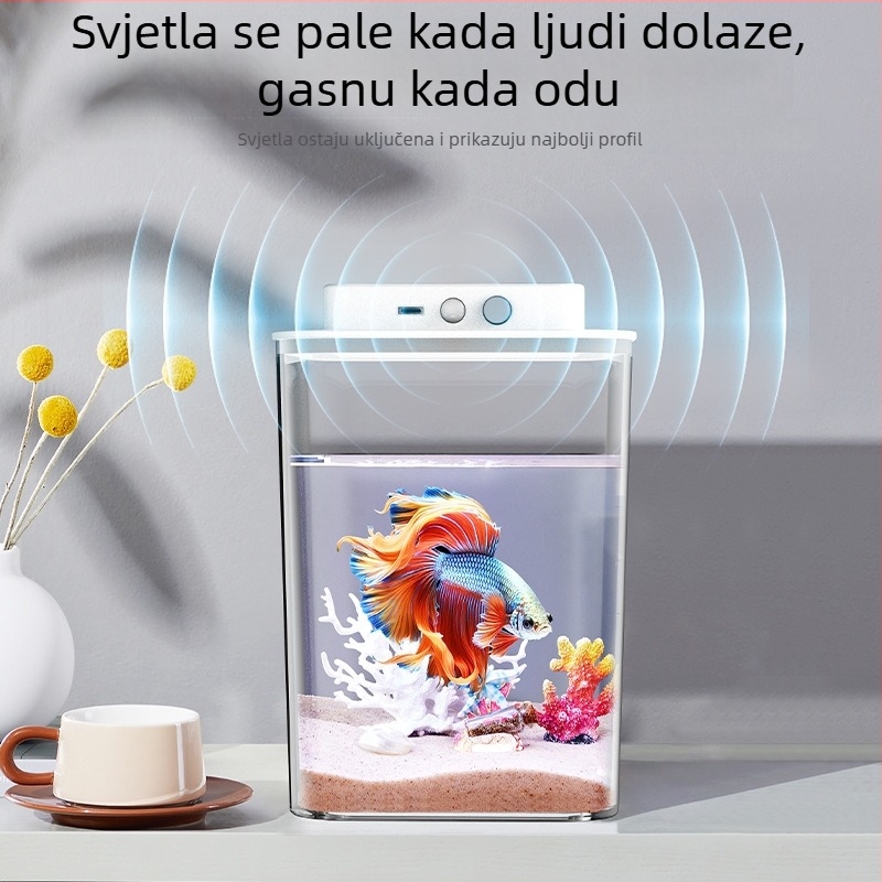 Mini ekološki akvarij s rasvjetom – ABS desktop akvarij za zlatne ribice, energetski uštedljivo, 1W, 500 g