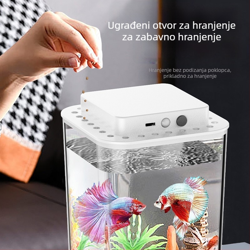 Mini ekološki akvarij s rasvjetom – ABS desktop akvarij za zlatne ribice, energetski uštedljivo, 1W, 500 g