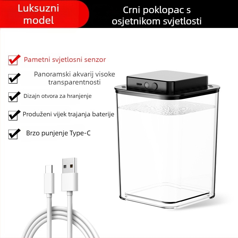Mini ekološki akvarij s rasvjetom – ABS desktop akvarij za zlatne ribice, energetski uštedljivo, 1W, 500 g