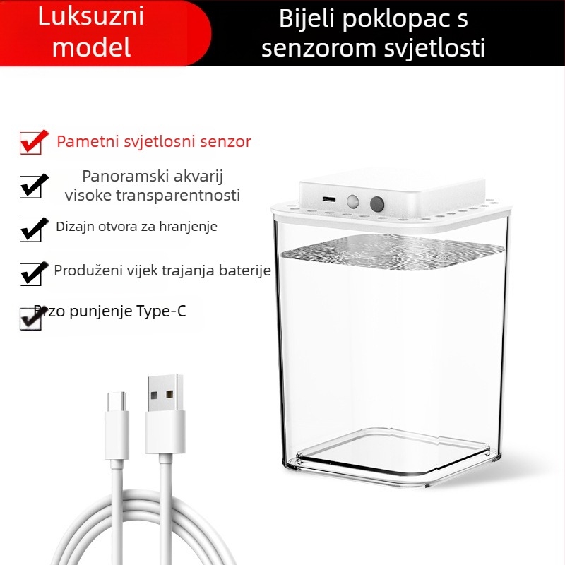 Mini ekološki akvarij s rasvjetom – ABS desktop akvarij za zlatne ribice, energetski uštedljivo, 1W, 500 g