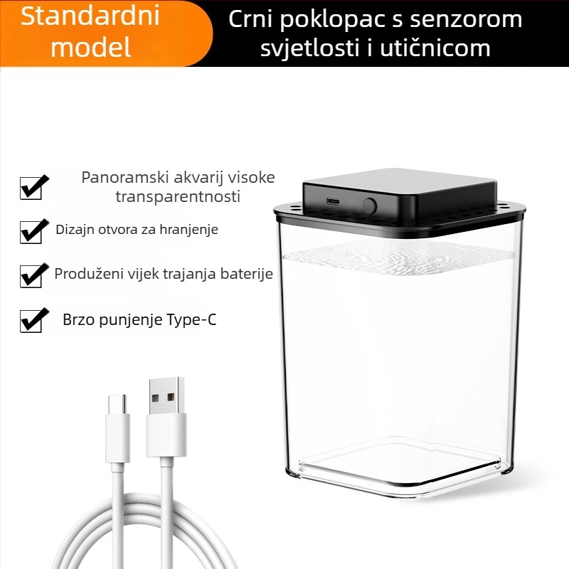 Mini ekološki akvarij s rasvjetom – ABS desktop akvarij za zlatne ribice, energetski uštedljivo, 1W, 500 g