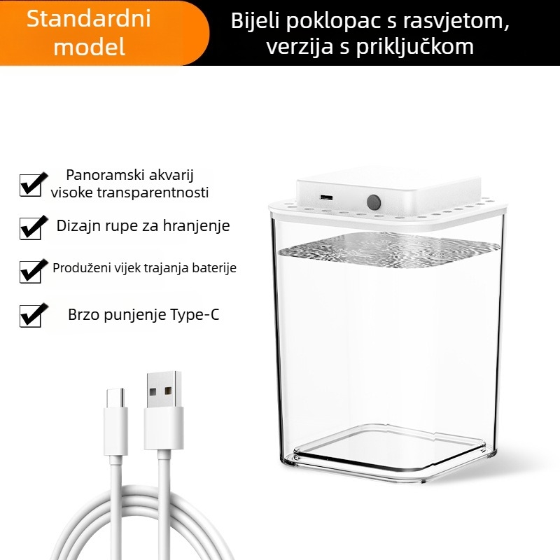 Mini ekološki akvarij s rasvjetom – ABS desktop akvarij za zlatne ribice, energetski uštedljivo, 1W, 500 g