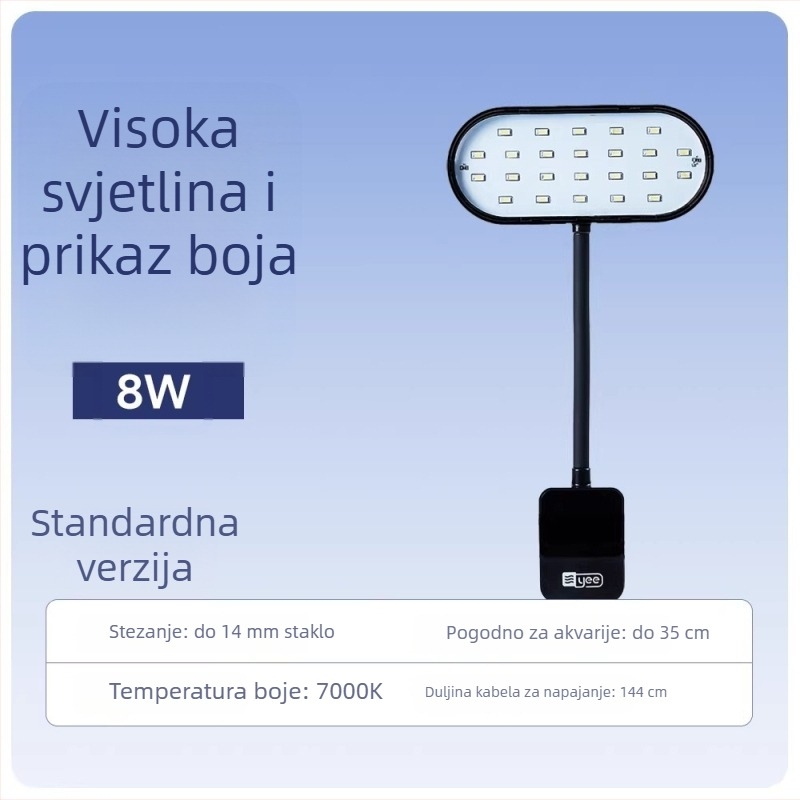 LED klip lampica za akvarij s punim spektrom i prikazom temperature (RGB, 8W)