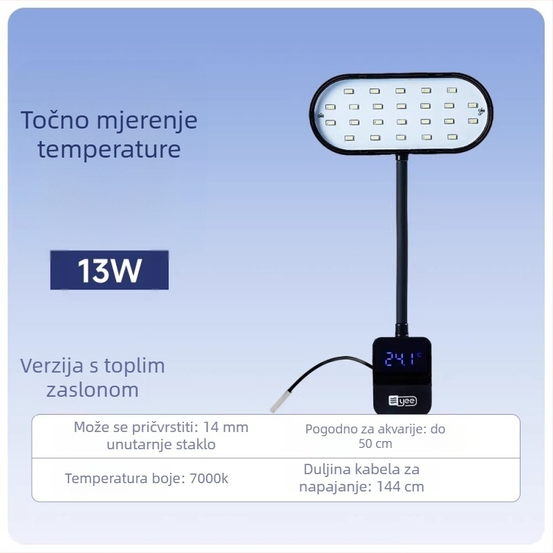 LED klip lampica za akvarij s punim spektrom i prikazom temperature (RGB, 8W)