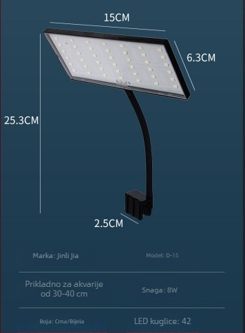 Akvarijska klip-lampa s punim spektrom RGB, podesivi univerzalni klip, 8W/12W, za vodne biljke