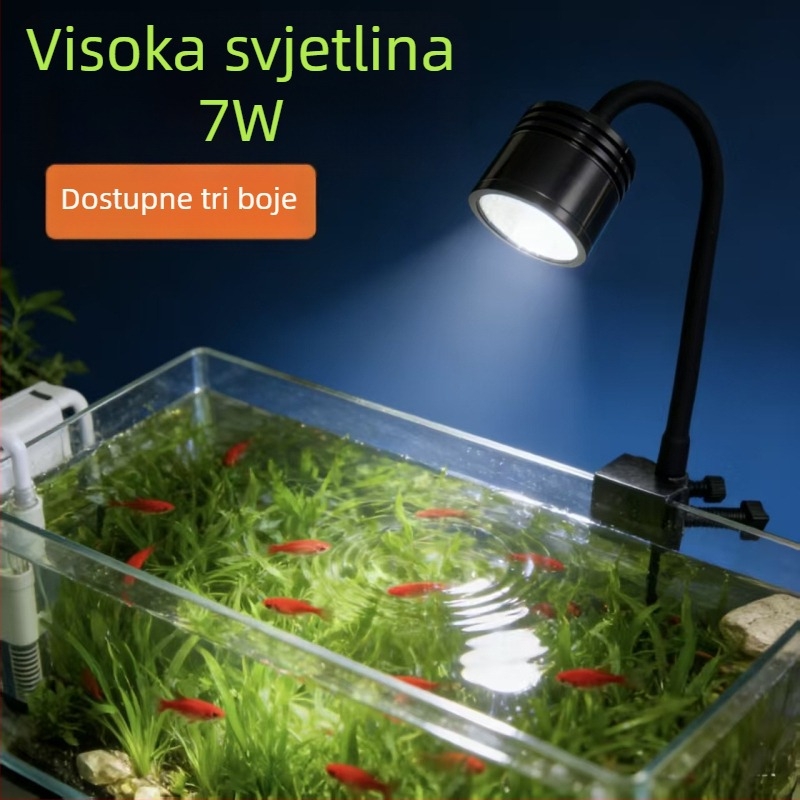 LED rasvjeta za akvarij s punim spektrom, aluminijska legura kućište, 7W, podesiva tri boje, tajmer