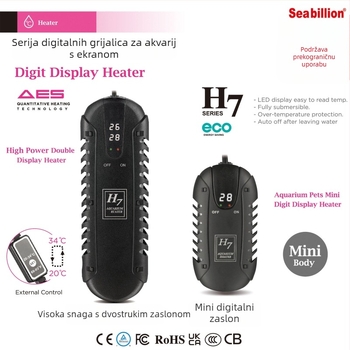 Mini grijač za akvarij s LED zaslonom, digitalna kontrola temperature, 25W