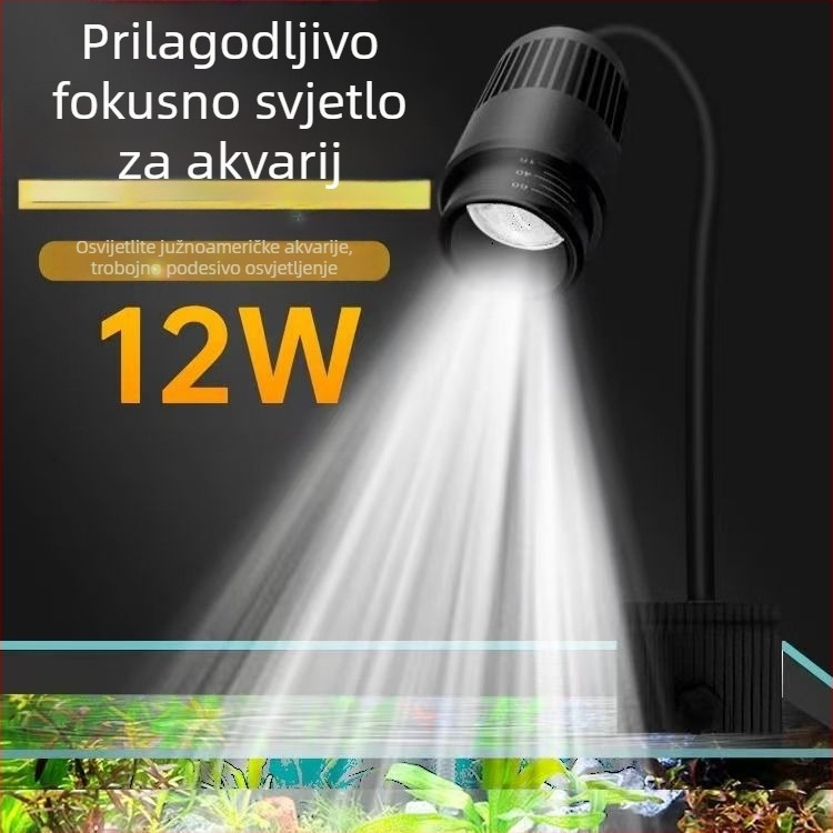 LED Zoom svjetlo za akvarij s prilagodljivim fokusom – aluminijska legura, 12W, 600 g