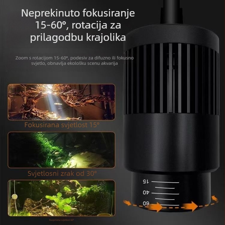 LED Zoom svjetlo za akvarij s prilagodljivim fokusom – aluminijska legura, 12W, 600 g