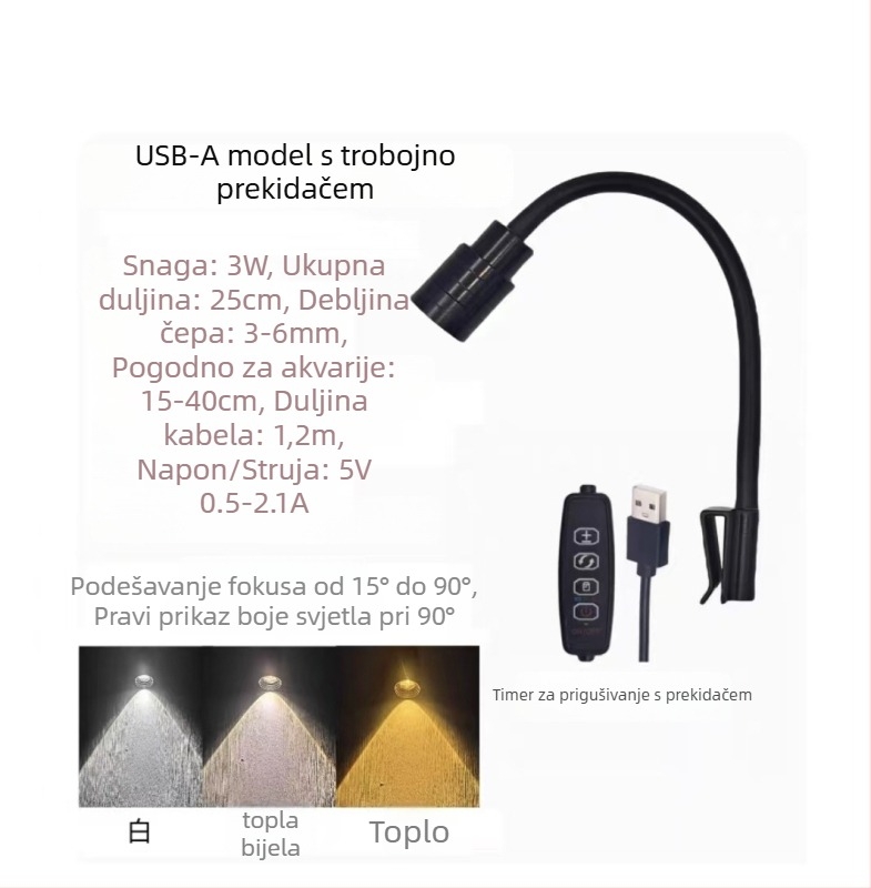 LED Zoom svjetlo za akvarij s prilagodljivim fokusom – aluminijska legura, 12W, 600 g
