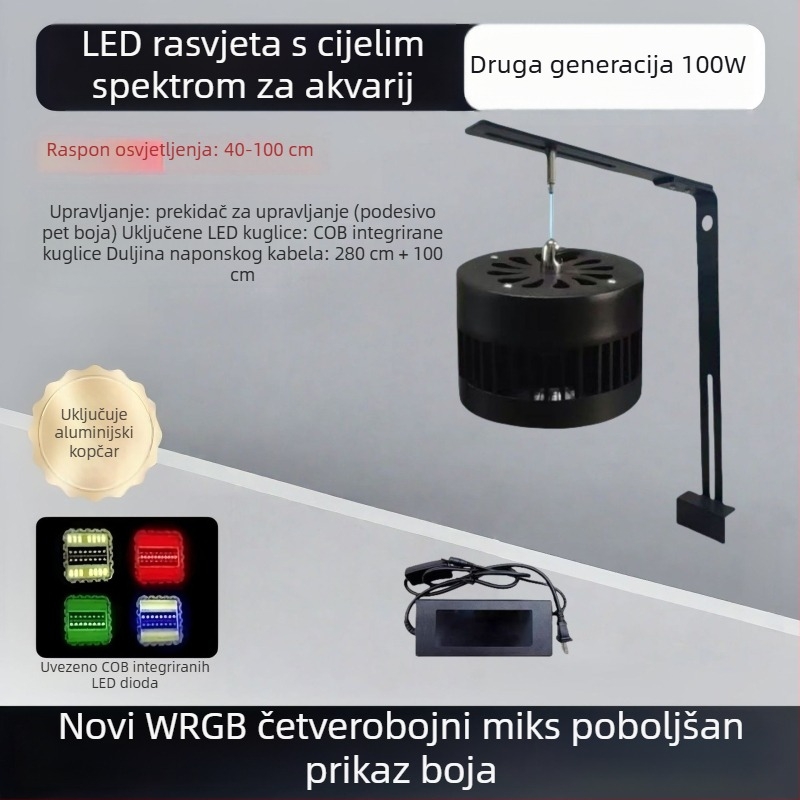 LED downlight za akvarij, puni spektar, vodootporan, od aluminijske legure, upravlja se putem aplikacije, 100W