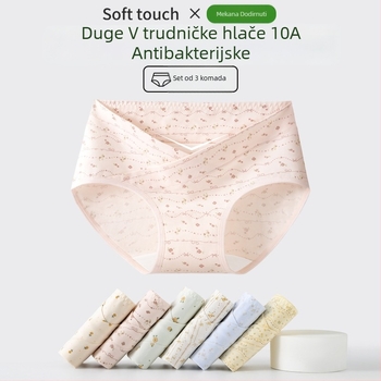 Trudničko donje rublje s V-oblikom niskog pojasa za potporu trbuha, prozračan antibakterijski pamuk, floralni uzorak.