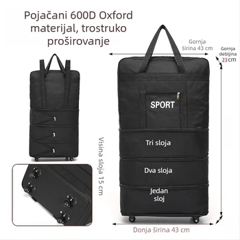 Putna torba s kotačićima, ultra lagana i proširiva, kapacitet 56-75 L, materijal Oxford platno, brend T6s