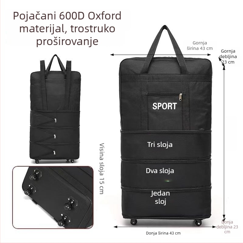 Putna torba s kotačićima, ultra lagana i proširiva, kapacitet 56-75 L, materijal Oxford platno, brend T6s