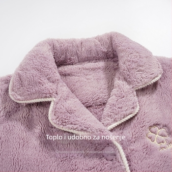 Kostim od coral fleksa, zimski topli komplet od flanel, s podstavom od flisa, ekstra debeli 501-600 g/m², rever ovratnik, dugi rukavi, hlače