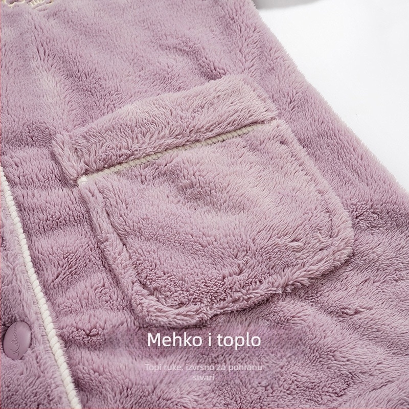 Kostim od coral fleksa, zimski topli komplet od flanel, s podstavom od flisa, ekstra debeli 501-600 g/m², rever ovratnik, dugi rukavi, hlače