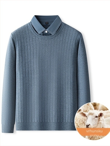Muški pleteni džemper s ovratnikom košulje, vunena mješavina, debeli, dugi rukav, pravi kroj