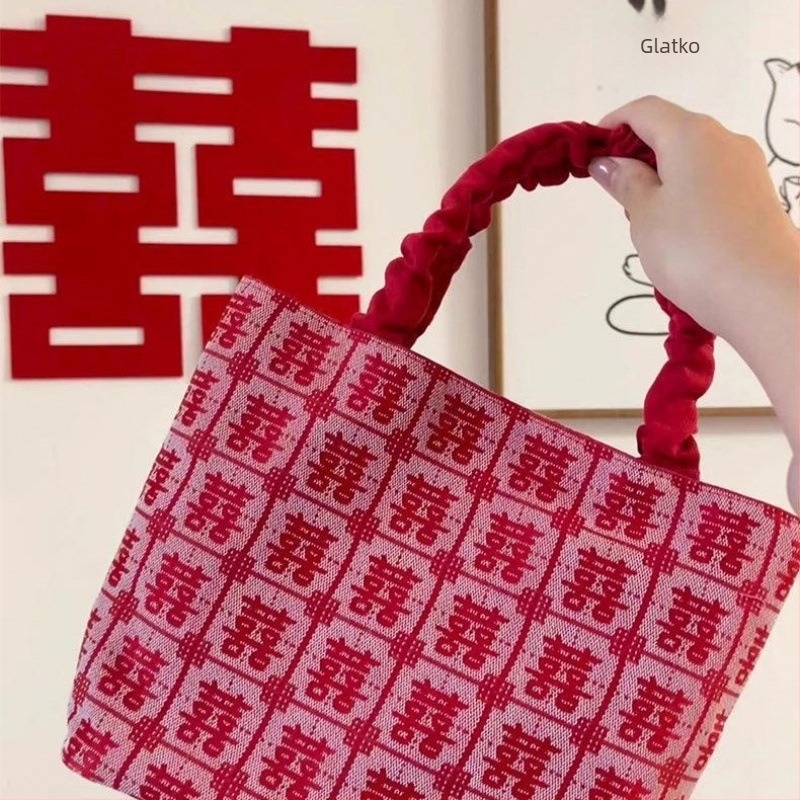 Vjenčana darovna torba za mladenku i kumu, kineskog stila, poliester, pamuk podstava, zatvarač, mali kvadratni oblik, džep za telefon