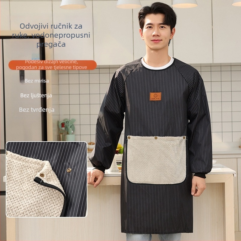 Pregača s rukavima, vodootporna i otporna na ulje; materijal: vodootporna kompozitna tkanina; uzorak: prugasti/mrežasti