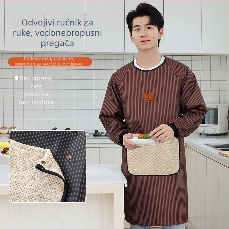 Pregača s rukavima, vodootporna i otporna na ulje; materijal: vodootporna kompozitna tkanina; uzorak: prugasti/mrežasti