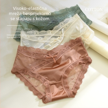 Ženske čipkaste prozračne gaćice sa srednjim strukom, jacquard najlonska tkanina, podstava kroja od mulberry svile (30–50%), za trudnice