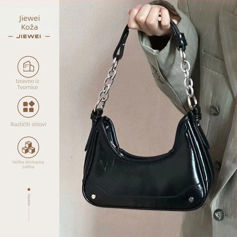 Ženska torba preko ramena s lancem u gradsko minimalističkom stilu (PU; vodoravni kvadratni oblik; zatvarač; unutarnja džep za telefon; poliester podstava)