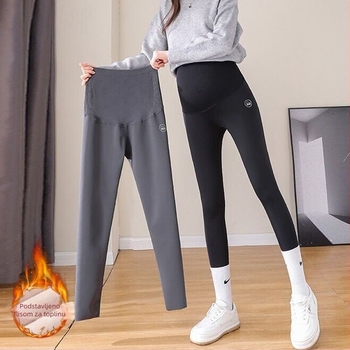 Trudničke dugačke hlače s toplom podstavom, podržavanje trbuha, visok struk, poliestersko-elastanska smjesa