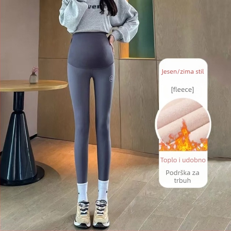 Trudničke dugačke hlače s toplom podstavom, podržavanje trbuha, visok struk, poliestersko-elastanska smjesa