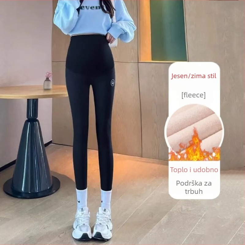 Trudničke dugačke hlače s toplom podstavom, podržavanje trbuha, visok struk, poliestersko-elastanska smjesa