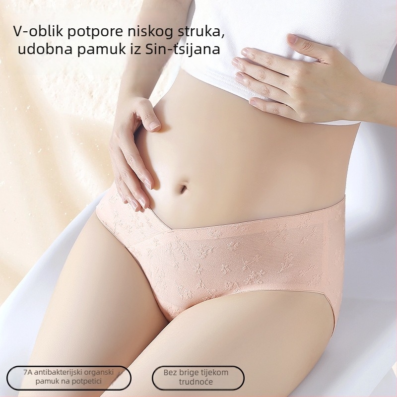 Gaćice za trudnoću od pamuka, s produženim preklopom, prozračne, antibakterijske, podrška trbuhu