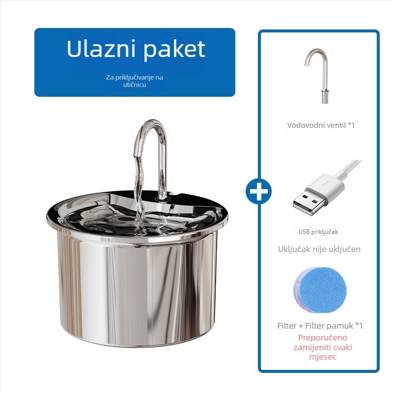 Nerđajući čelična fontana za kućne ljubimce s automatskim ciklusom i tihim radom, odvojiva konstrukcija, model FT444, artikl 2505KFZB3688, za mačke i pse