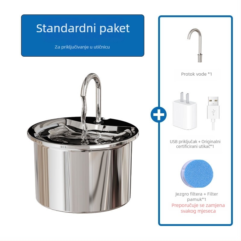 Nerđajući čelična fontana za kućne ljubimce s automatskim ciklusom i tihim radom, odvojiva konstrukcija, model FT444, artikl 2505KFZB3688, za mačke i pse