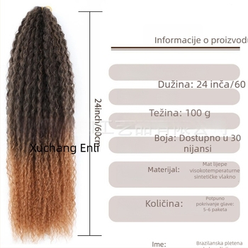 Perika s brazilskim pletenicama crochet, dugi kovrčavi vlas, vlakna visoke temperature, mehanizam izrade