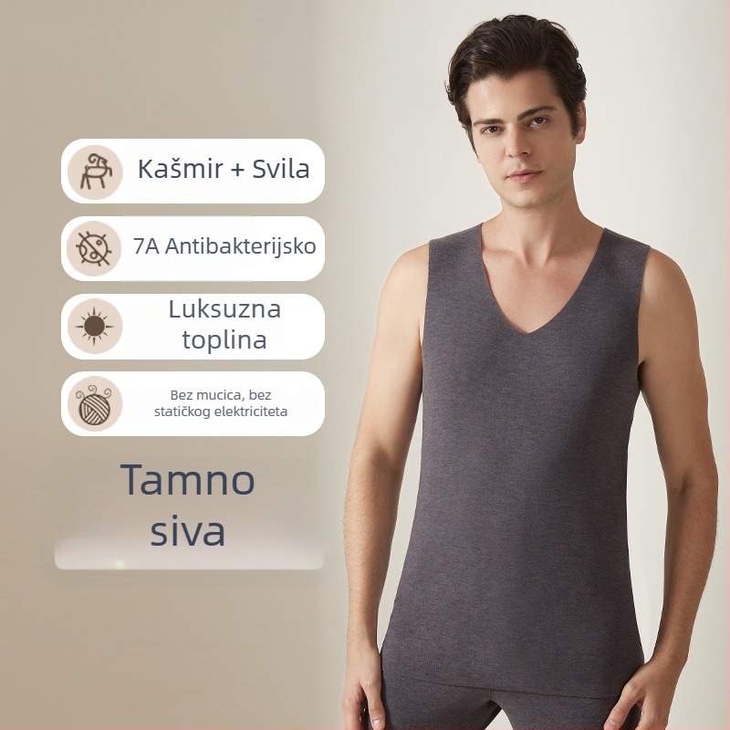 Muška termo vesta – bezšivna baza s fleksem, dvostruki sloj, okrugli izrez, kašmir-akrilna smjesa, 301–350 g/m2
