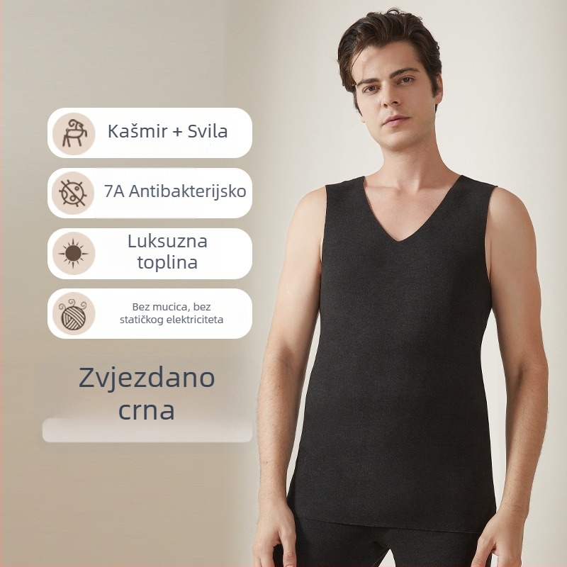 Muška termo vesta – bezšivna baza s fleksem, dvostruki sloj, okrugli izrez, kašmir-akrilna smjesa, 301–350 g/m2