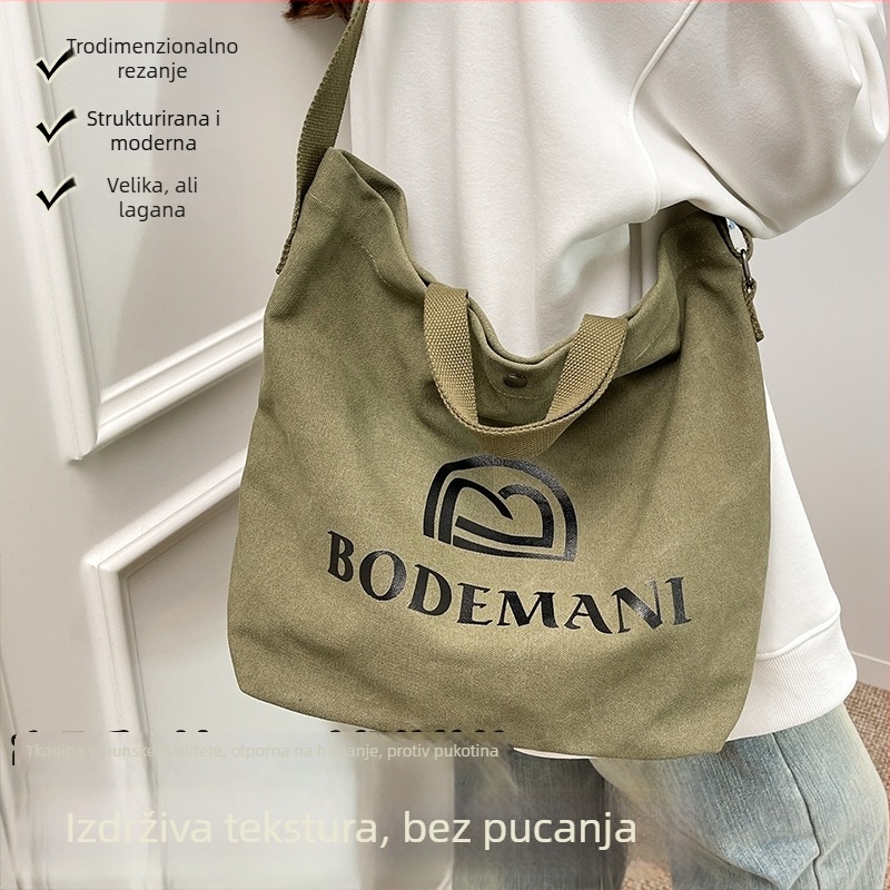 Tote torba u gradsko-stilskom izgledu, platno materijal, horizontalni kvadratni oblik, uspravan otvor s unutarnjim zatvaračem