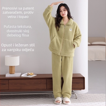 Antistatički set pidžama od ovčje vune, izuzetno debeo 301–350 g/m², stojeći ovratnik, dugi rukavi