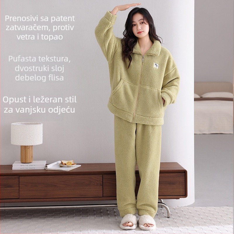 Antistatički set pidžama od ovčje vune, izuzetno debeo 301–350 g/m², stojeći ovratnik, dugi rukavi