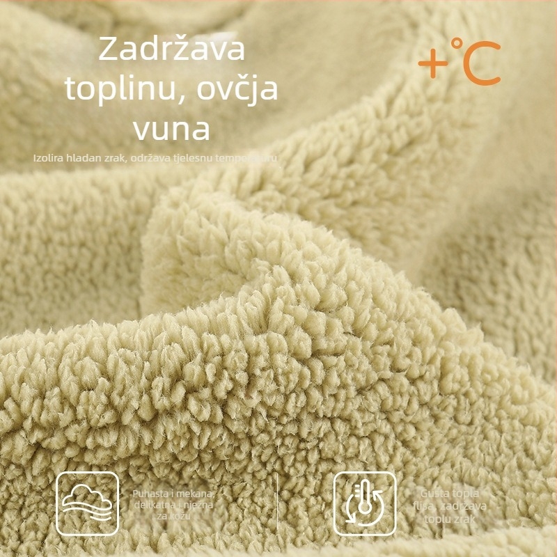 Antistatički set pidžama od ovčje vune, izuzetno debeo 301–350 g/m², stojeći ovratnik, dugi rukavi