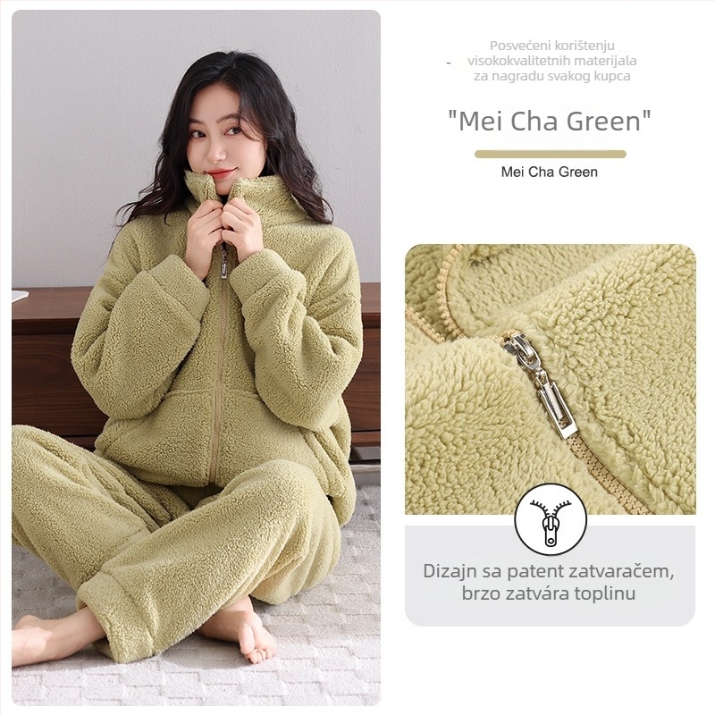 Antistatički set pidžama od ovčje vune, izuzetno debeo 301–350 g/m², stojeći ovratnik, dugi rukavi