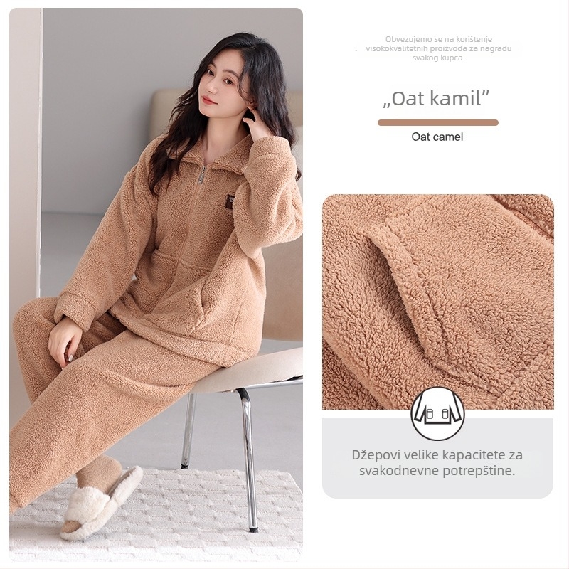 Antistatički set pidžama od ovčje vune, izuzetno debeo 301–350 g/m², stojeći ovratnik, dugi rukavi