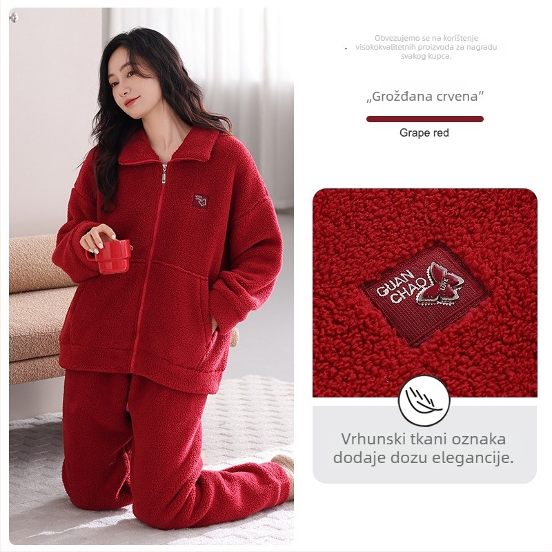 Antistatički set pidžama od ovčje vune, izuzetno debeo 301–350 g/m², stojeći ovratnik, dugi rukavi