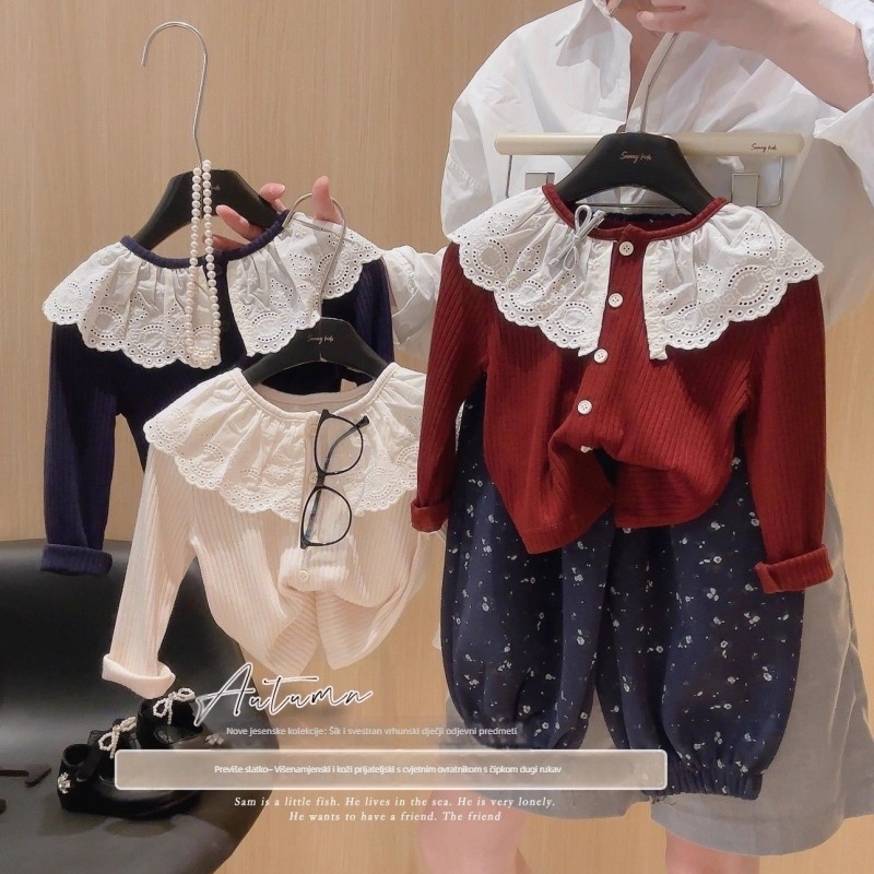 Dječje majice s dugim rukavima i čipkastim ovratnikom, korejski stil, za djecu od 3 do 8 godina, proljeće i jesen