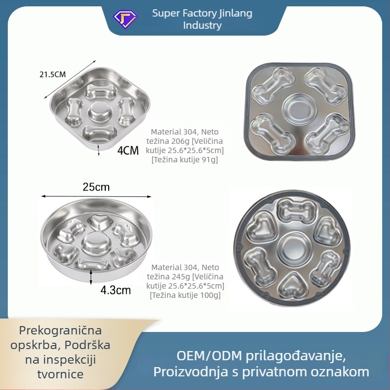 Posuda za sporo hranjenje kućnih ljubimaca, od 304 nehrđajućeg čelika, protuklizna, jednostavna za čišćenje, otporna na grizanje, sprječava gušenje mačaka i pasa