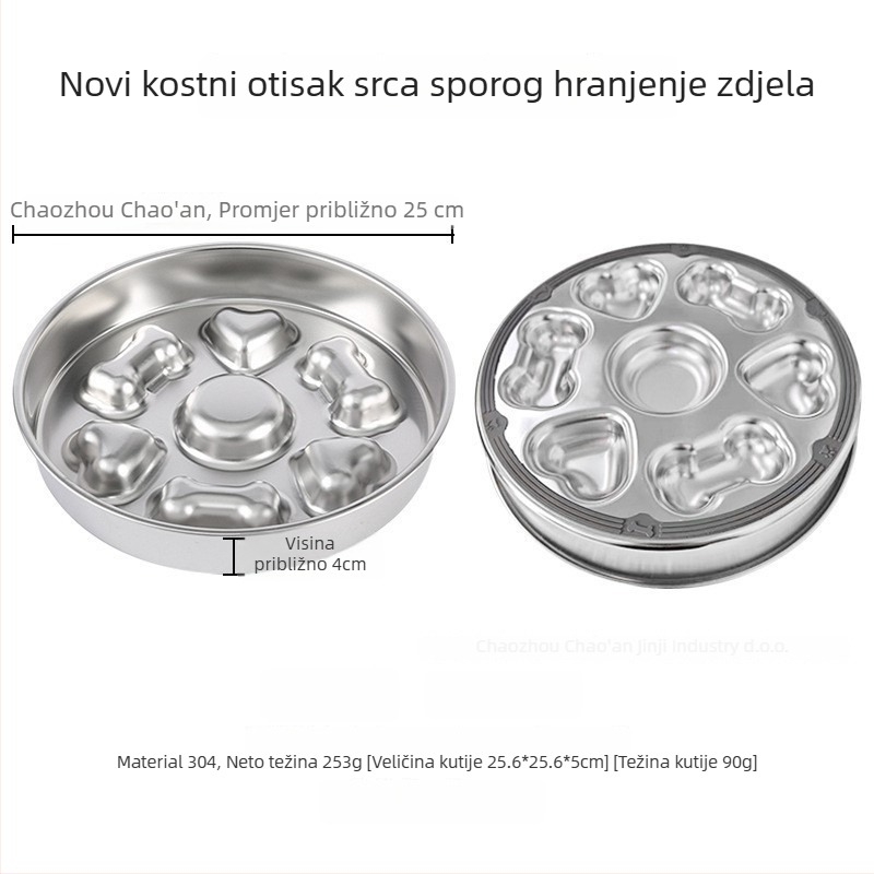 Posuda za sporo hranjenje kućnih ljubimaca, od 304 nehrđajućeg čelika, protuklizna, jednostavna za čišćenje, otporna na grizanje, sprječava gušenje mačaka i pasa